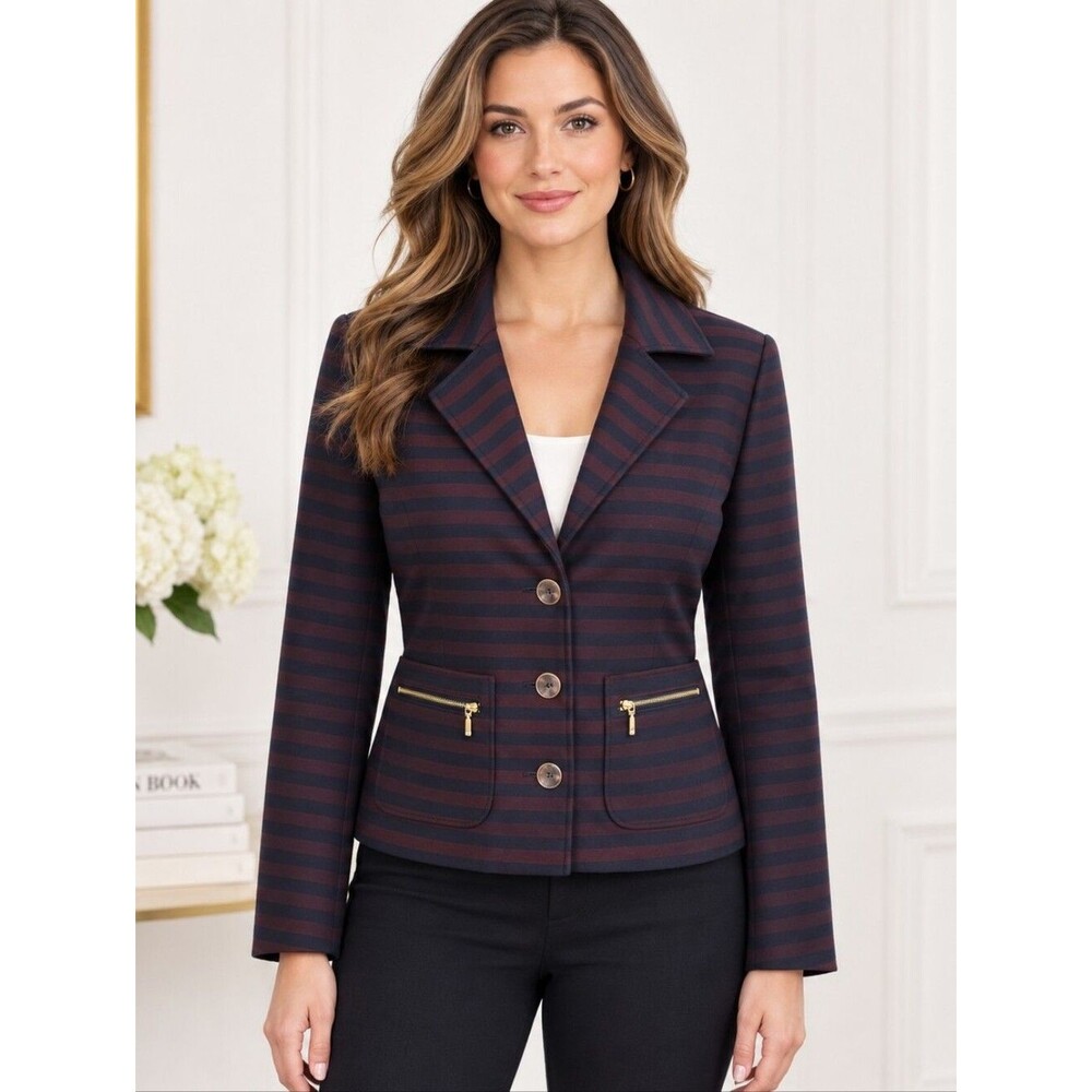 NWOT new Isaac Mizrahi Live women's stripped heavy thick material blazer jacket